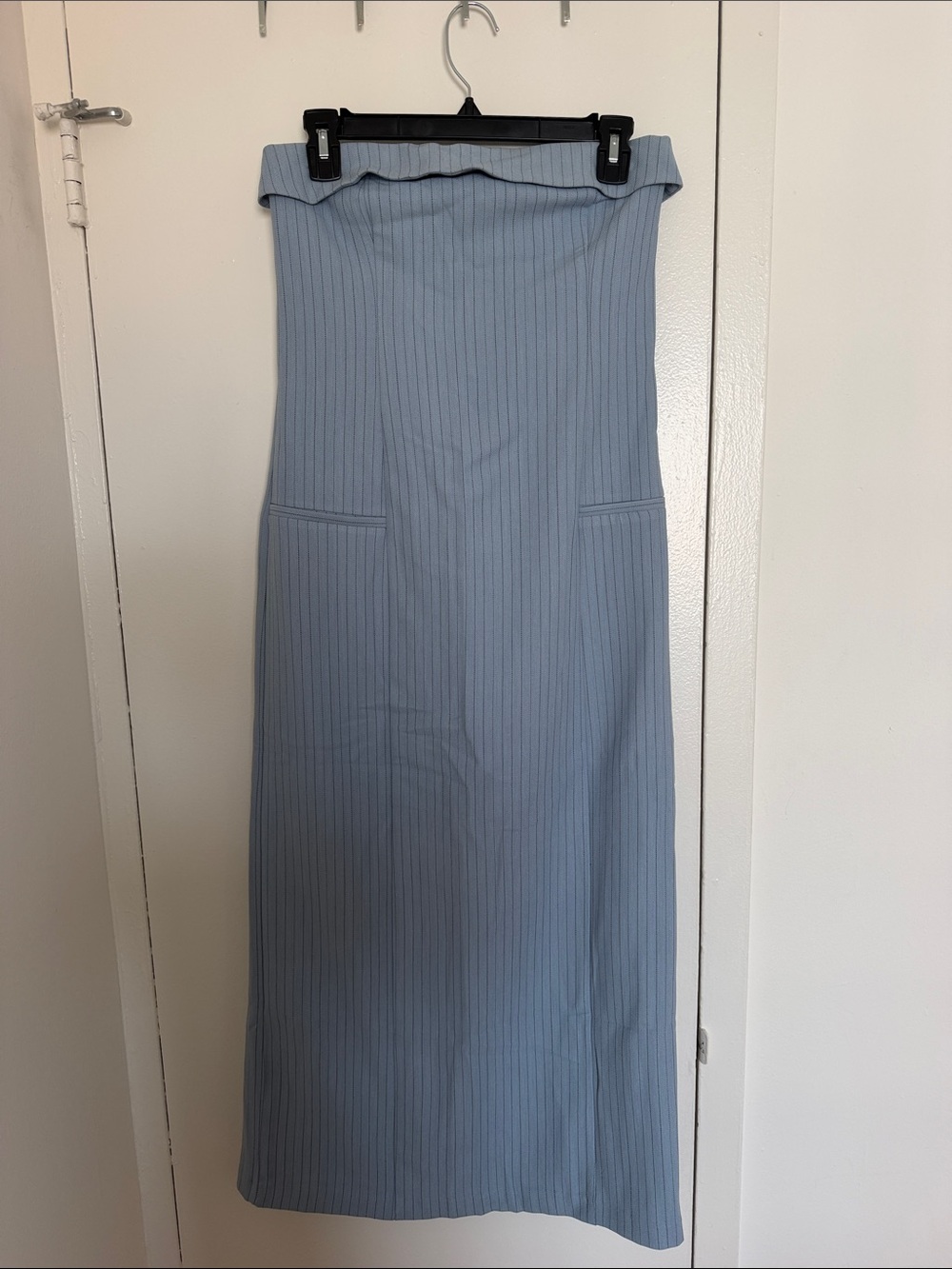 Abercrombie & Fitch Light Blue Strapless Ribbed Midi Dress